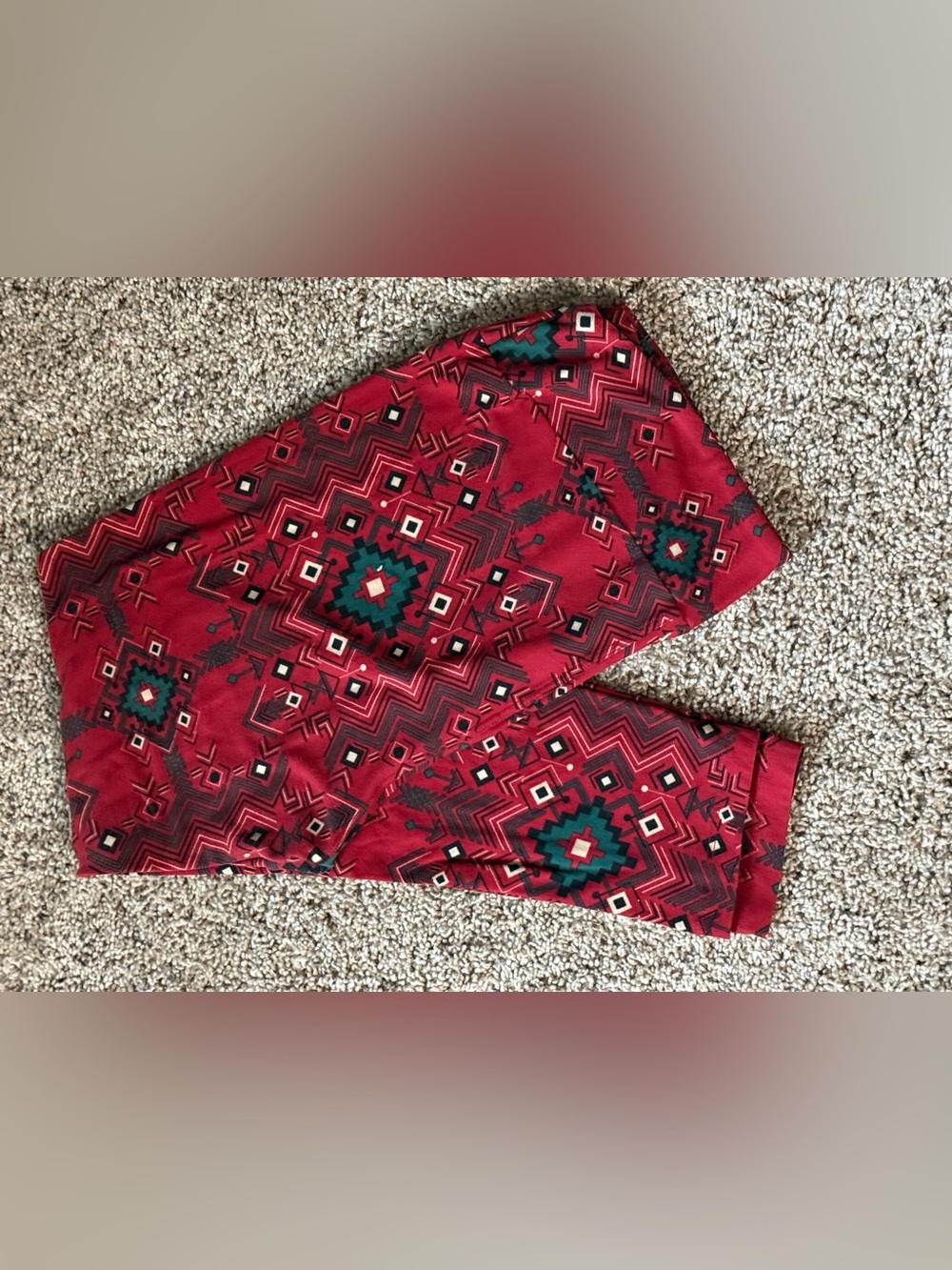 LuLaRoe Red Aztec-Inspired Leggings with Teal Accents